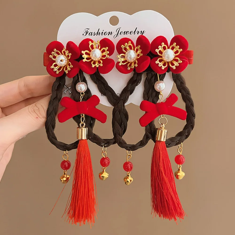 

Red Children Bow Wig Hairpin Flower Braid Hair Hanfu Hair Sticks Ancient Headwear Tang Suit Hair Clip Ancient Style Hairpin Baby
