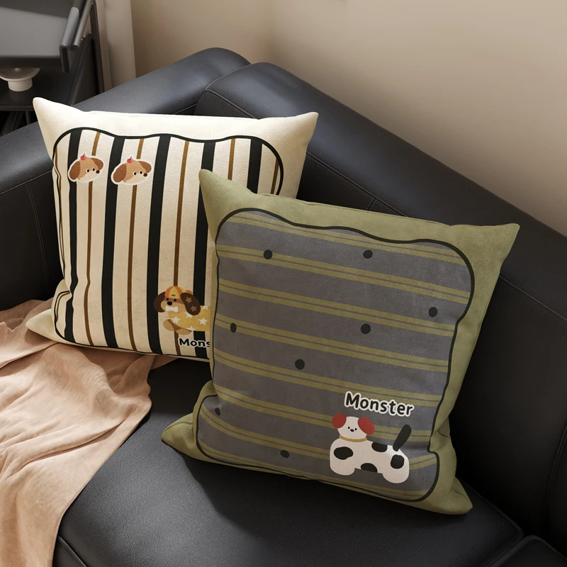 Cute Cartoon Pillow Home Decorative Sofa Pillow Backrest Cushion Bedroom Living Room Washable Cover Square PP Cotton Filling