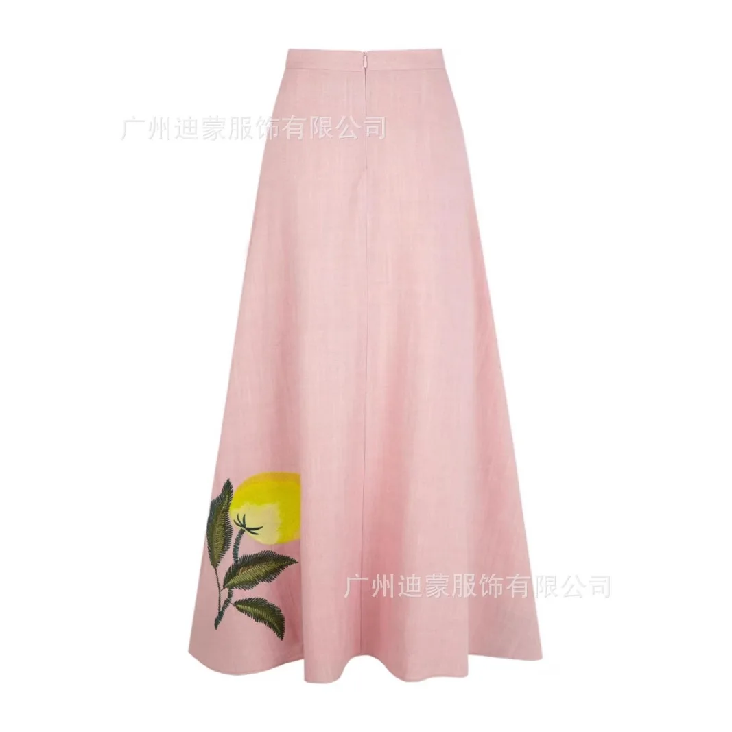 Fresh Embroidery Skirt Two Piece Set Women Sleeveless Backless Leace-up Cropped Top High Waist A-line Skirts 2 Piece Sets Female
