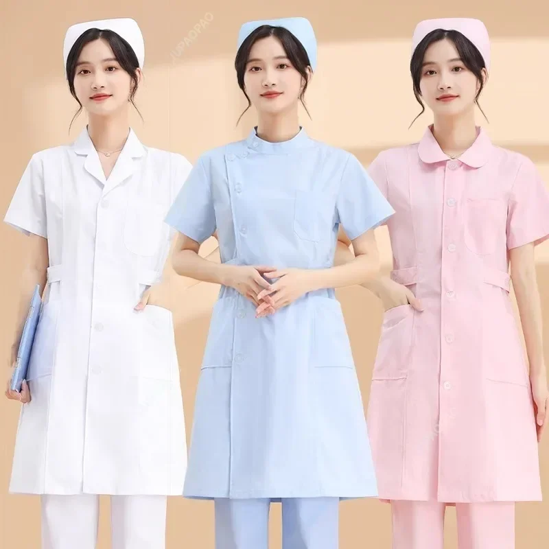 Scrub Uniforms Dress Robe White Women Nursing Scrubs Jacket Full Length Poly Cotton SPA Beautician Veterinary Work Wear Uniform