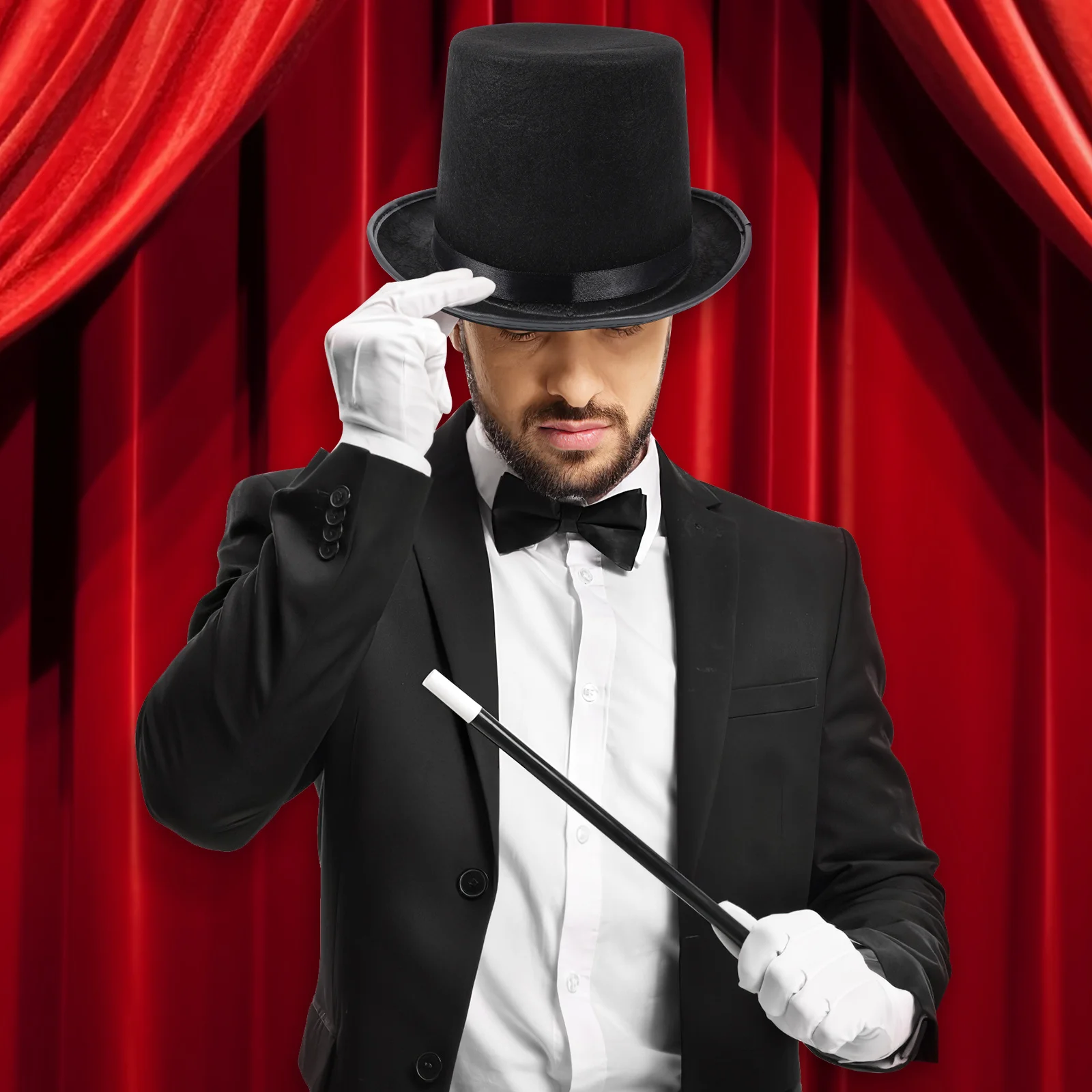 1Pcs Halloween Black Felt Magician Hat High Headwear Jazz Cap Gentleman Props Costume Party Accessory Halloween Hat