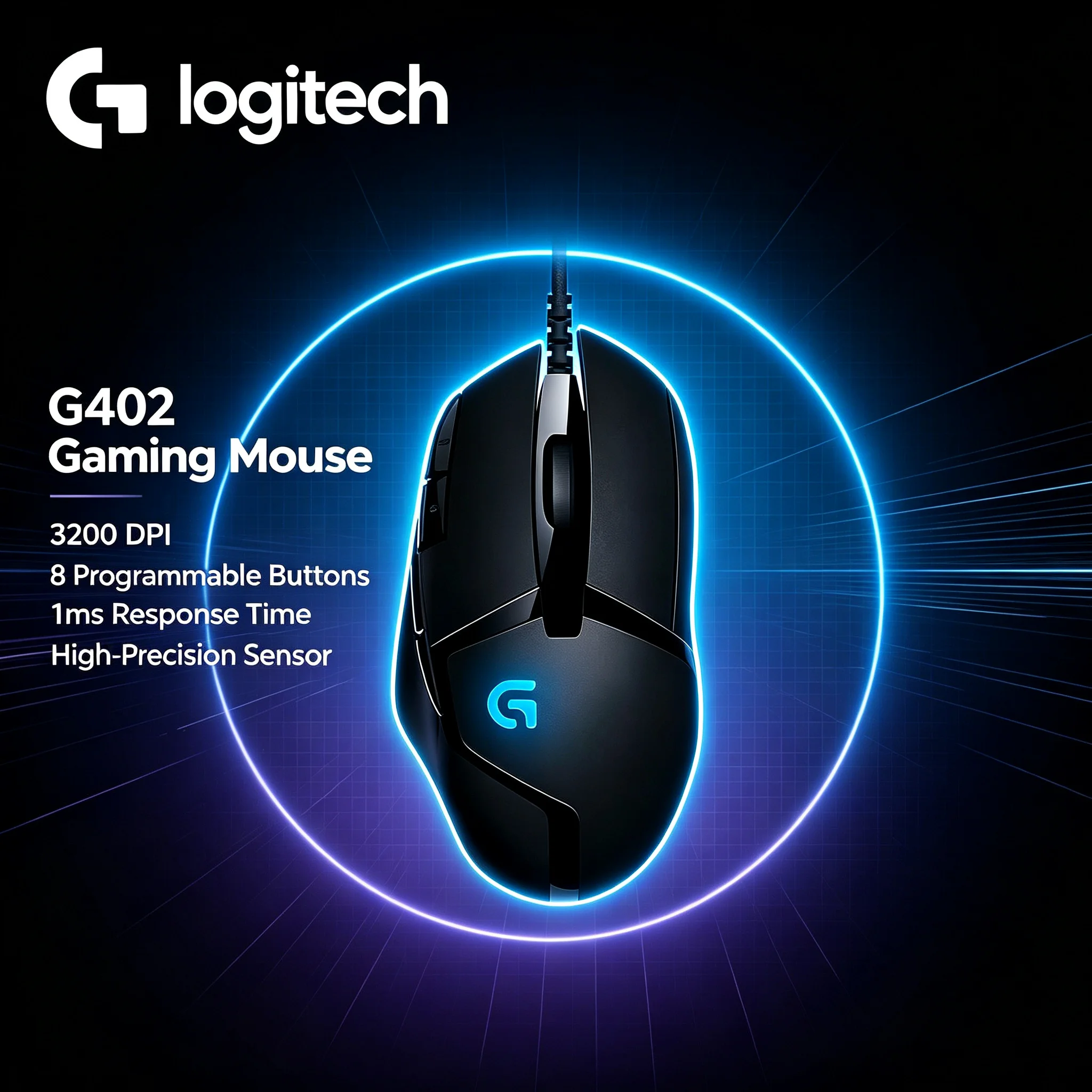 Logitech G402 USB Wired Mouse Gaming Grade Performance Stable Signal Transmission 8 Programmable Keys For PC Laptop Gamer Gaming