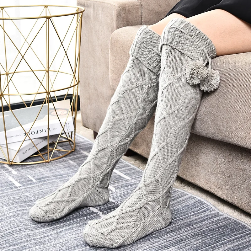 Women Winter Long Knitted Socks Warm Stockings Thigh High Wired Knitted Stockings Over Knee Christmas Socks Thicken Leg Warmers