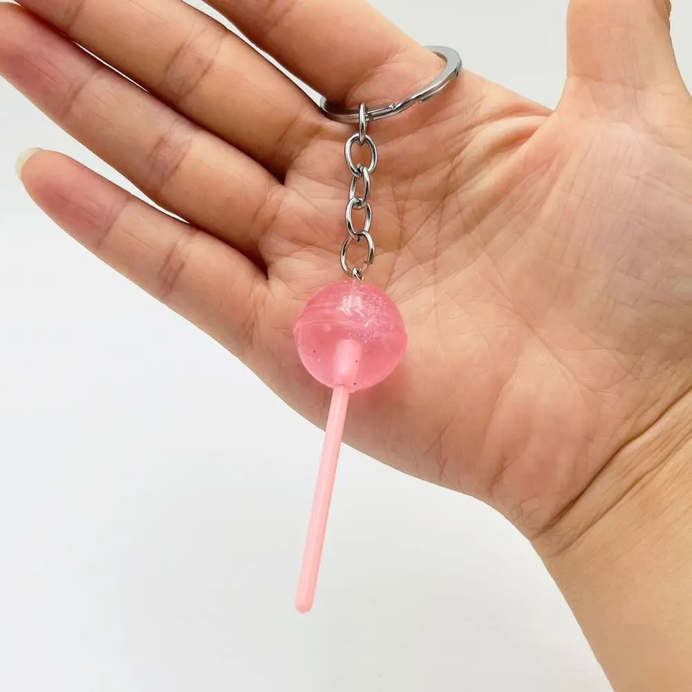 Lovely Jelly-colored Lollipop Keychain Pendant Resin Mini Bag Ornaments for Men Women Handbag Pendants Candy Key Rings