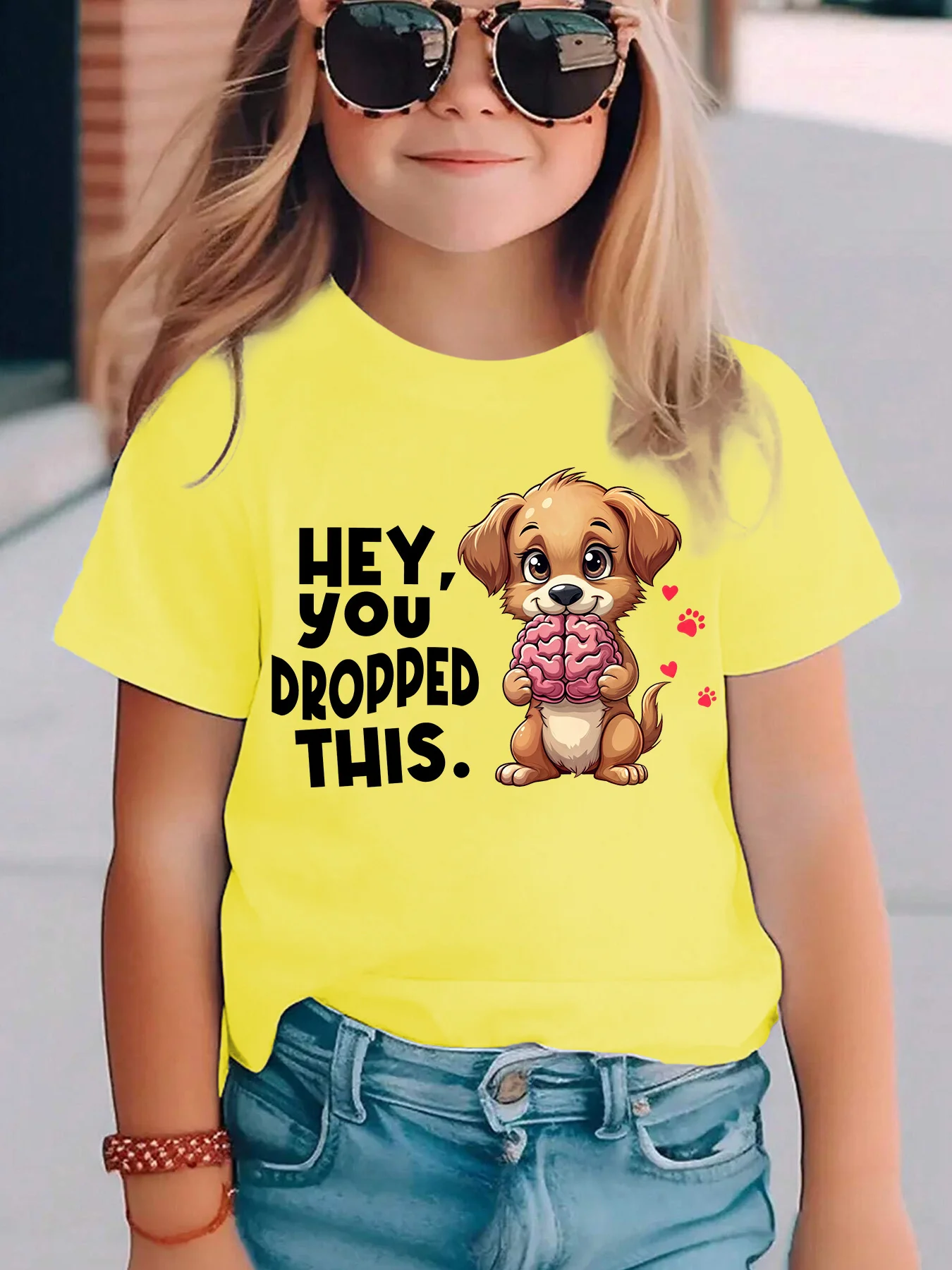 Cute Puppy Brain Heart Paw Funny Slogan Print Family Matching Cotton Tees Short Sleeve Tops For Mom Dad Boys Girls Daily Wear