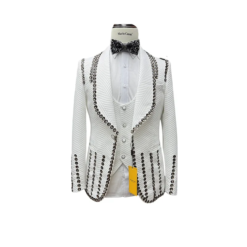 2025 New Arrival Expensive White Suit Wedding Groom Tuxedo High-end Men’s Suits for Office （Coat + Trousers + Waistcoat）