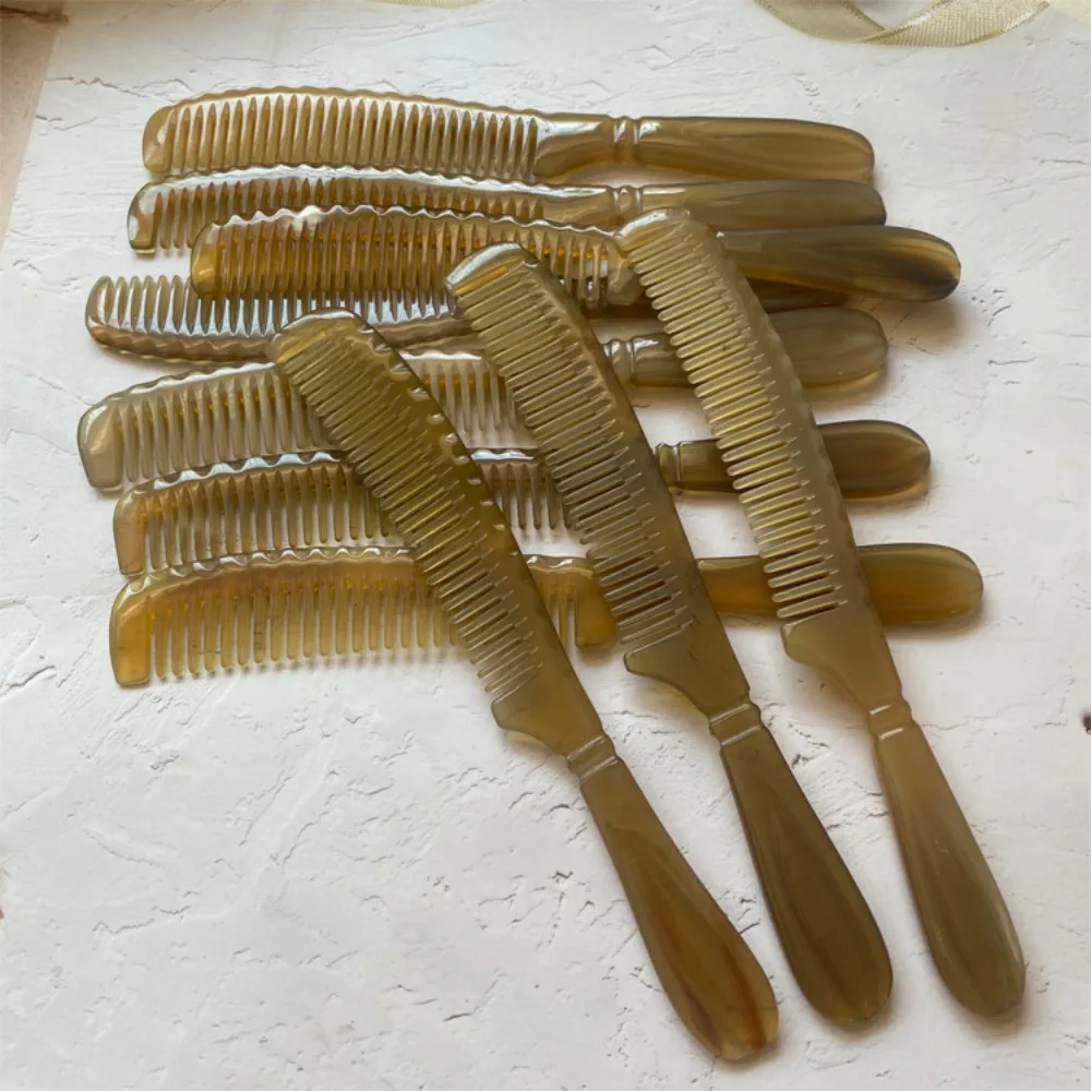 Peigne de massage en corne de buffle naturelle, antistatique, multifonction, à dents fines, peigne à cheveux sans couture, lisse, à bords étroits