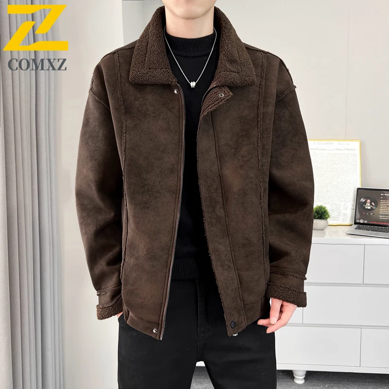 

2025 New Men's Leather Jacket Autumn Winter Lamb Fleece Thickened Windproof Warm Collar Jacket Outdoor Leisure Motorcycle Jacket