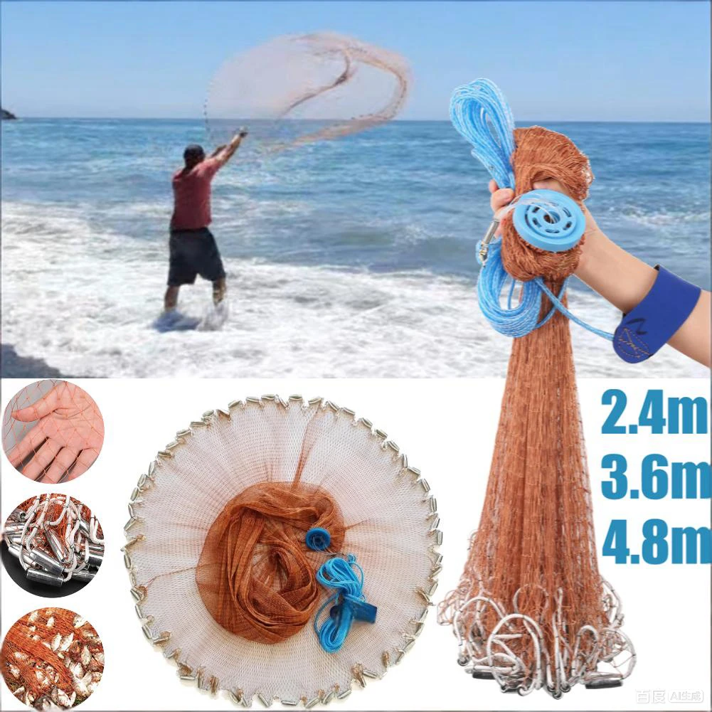 

Литая сеть для морской рыбалки для ловли рыбы, ловушки для креветок с тяжелыми грузилами, размер сетки для пшеничной воды с радиусом 4 фута/6 футов/8 футов