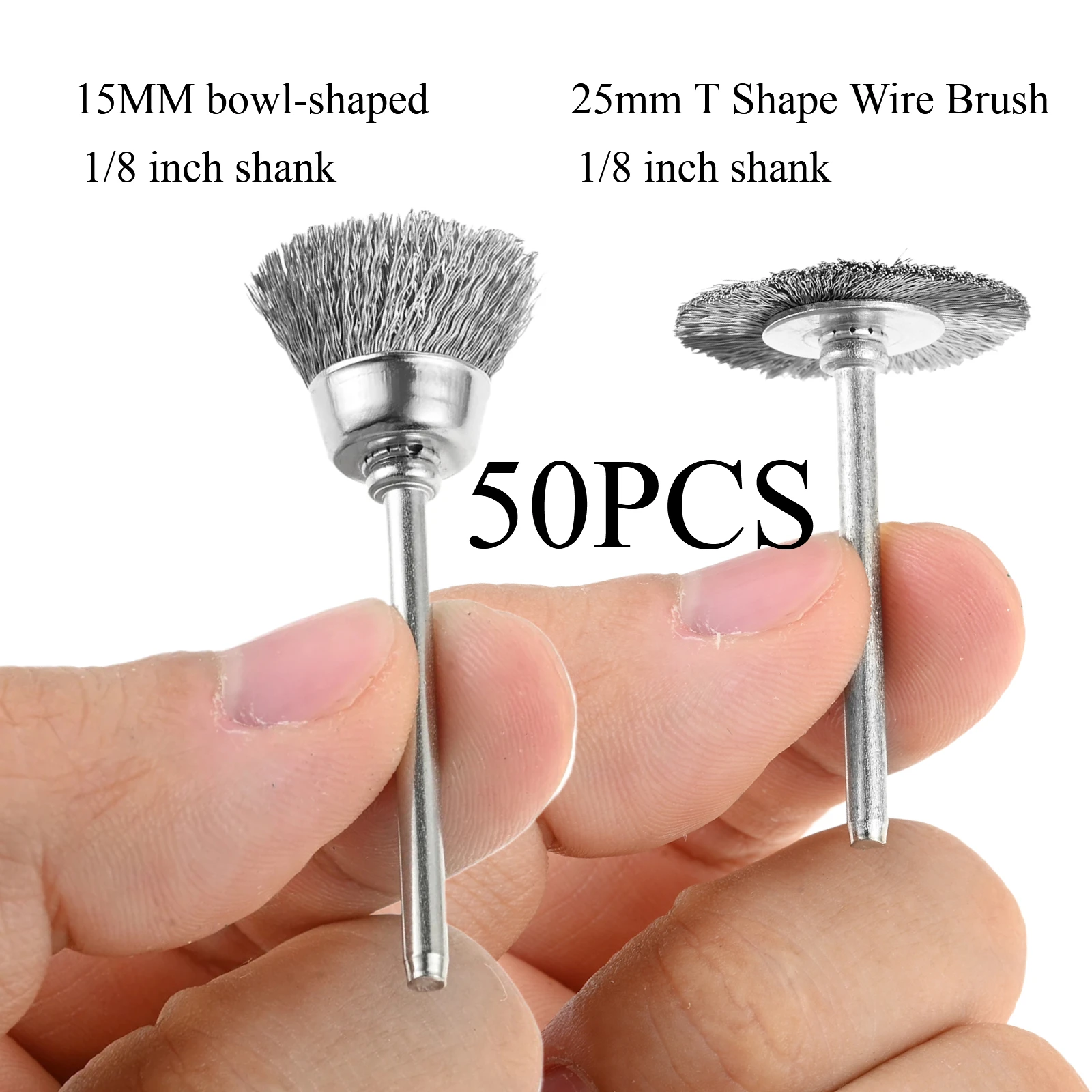 

50 шт. 15/25 мм проволочные щетки из нержавеющей стали 1/8 ''хвостовик для электрических вращающихся электроинструментов, дрель, шлифовальная машина, чистка, шлифовка, полировка