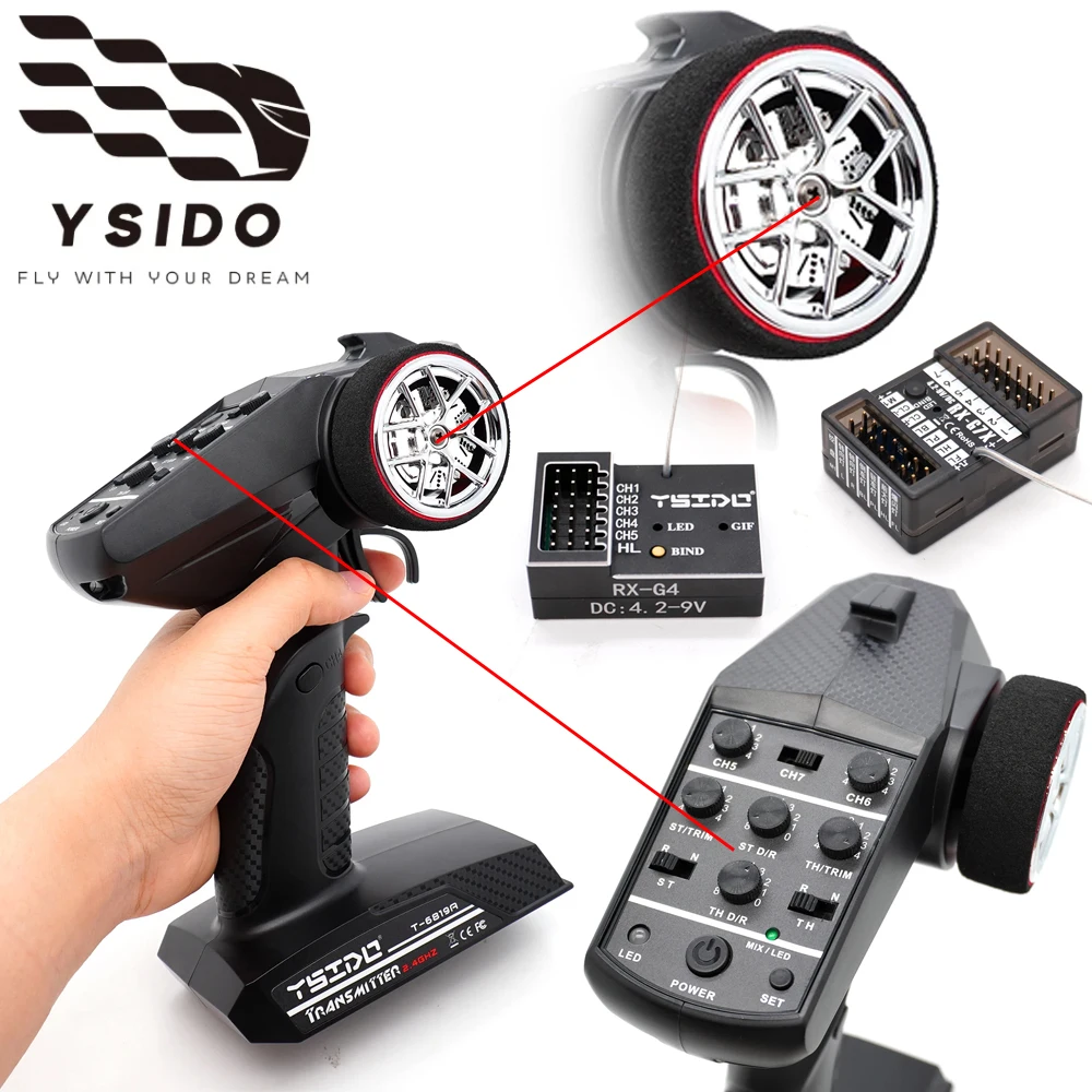 

YSIDO T-6819C 7CH T-6819A 5CH 2.4G Remote Control Digital Radio Transmitter with RX-G7X/RX-G4 Receiver For RC Boat RC Car Parts