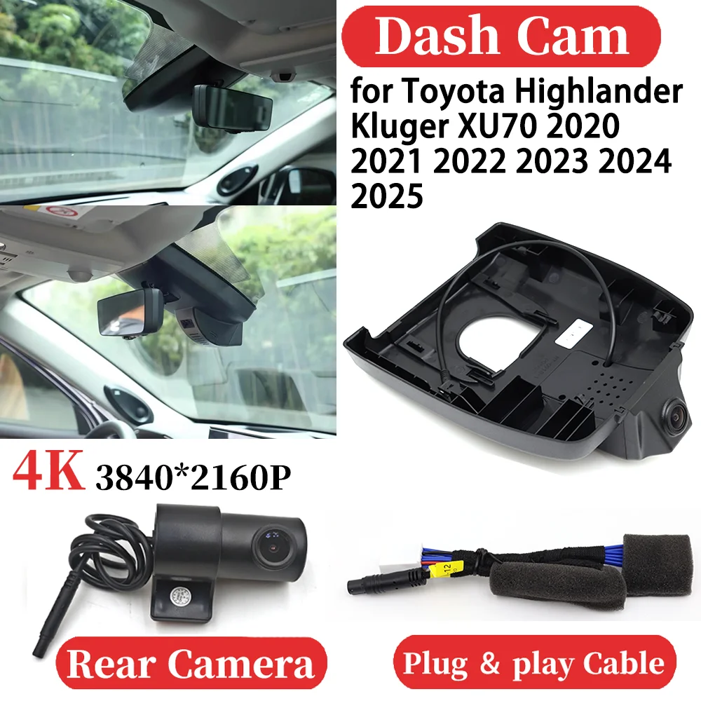 

for Toyota Highlander Kluger XU70 2020 2021 2022 2023 2024 2025 Car 4K Video Recorder DVR Dash Cam Dashboard Camera Night Vision
