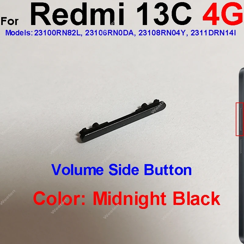 ل Xiaomi Redmi 13 13C 13R 4G حتى أسفل حجم زر الطاقة حجم الجانب زر التحكم مفاتيح جانبية استبدال إصلاح أجزاء
