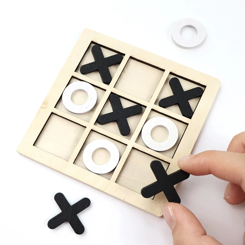 1 Set Wooden Tic Tac Toe Game - Standard Edition XO StrategyBoard Game for 2 Players, Brain Training Puzzle for Adults and Kid