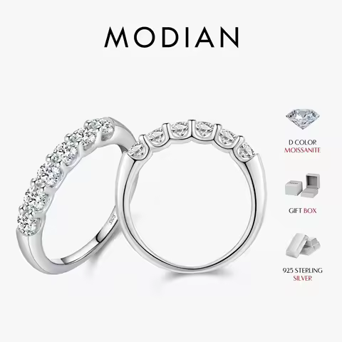 MODIAN D Color VVS1 EX Round Moissanite Ring 925 Sterling Silver Eternity Bands Rings Women Wedding Engagement Luxury Jewelry