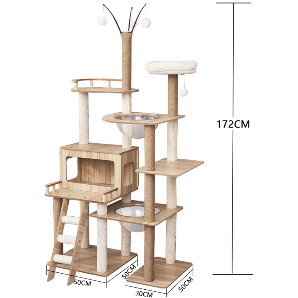 برج نشاط شجرة القطط الداخلي مع عمود خدش للقطط الصغيرة، أثاث حديث للقطط مع سلة وكرة معلقة