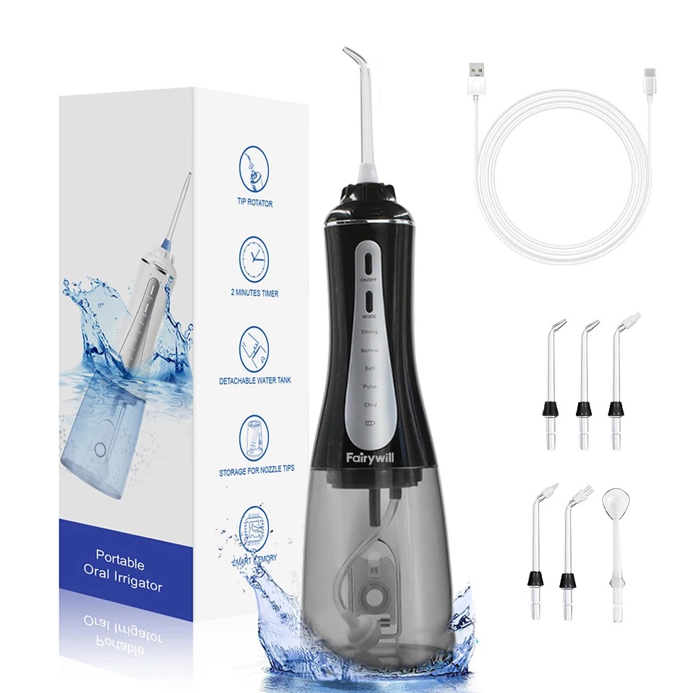 Oral Irrigator Fairywill Water Flosser 5 Modes Portable Dental Water Jet 350ML Water Tank Teeth Cleaner USB Charge Waterproof