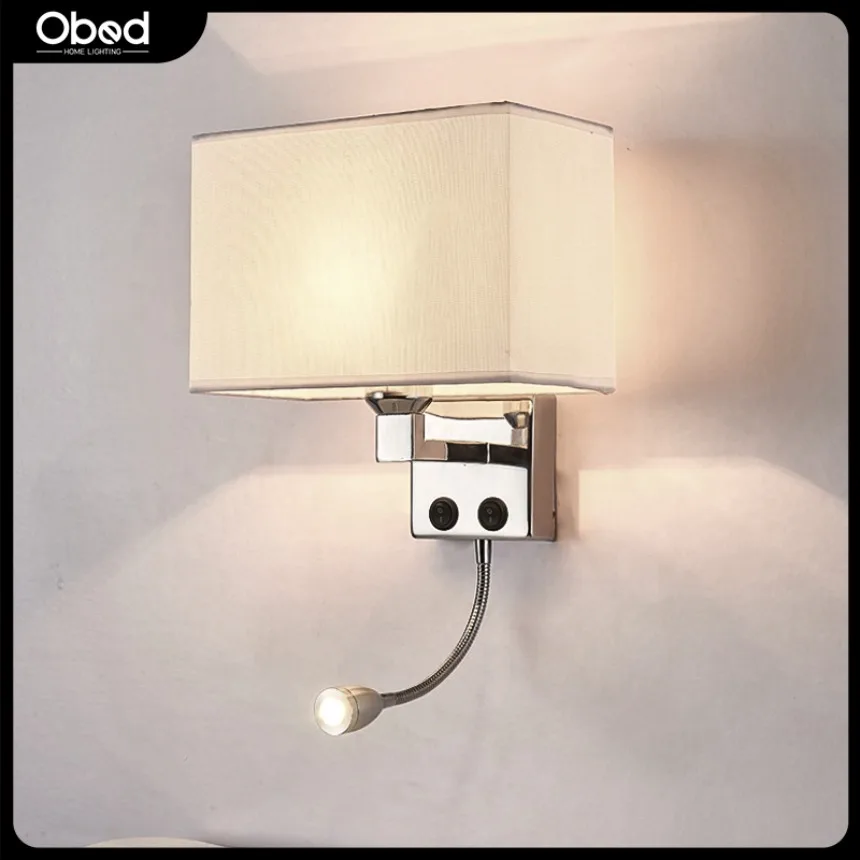 Nordic Square Fabric Wall Lamp with Switch LED Reading Wall Lamp Bedroom Bedside Living Room Background Wall Room Decor Lamp