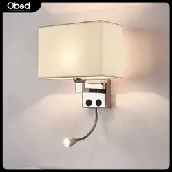 Nordic Square Fabric Wall Lamp with Switch LED Reading Wall Lamp Bedroom Bedside Living Room Background Wall Room Decor Lamp