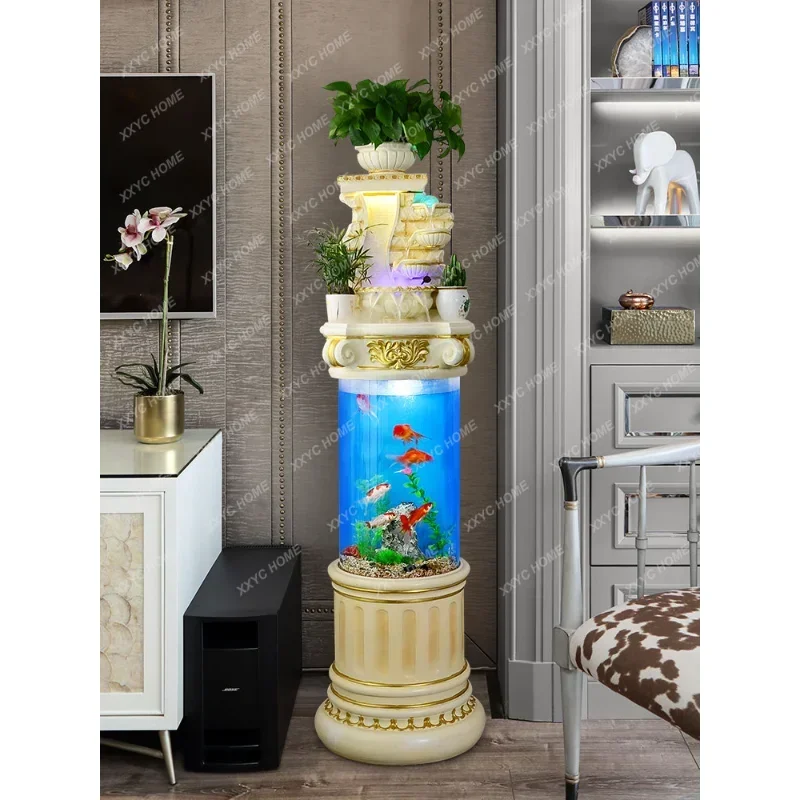 Cylindrical Fish Tank Living Room Floor Household Hallway Column European-Style Sofa TV Cabinet Running Water fish aquarium