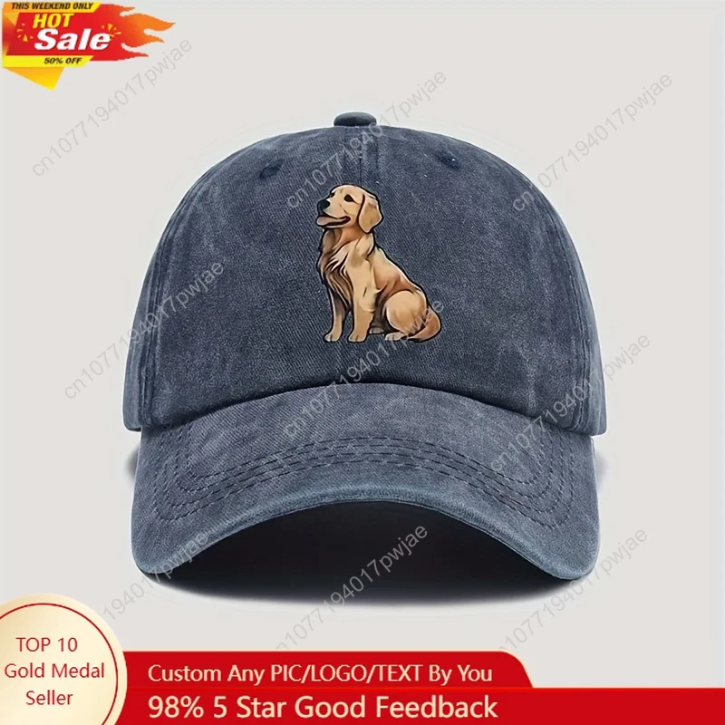 

Vintage Style Cotton Baseball Cap with Golden Retriever Embroidery, Adjustable Dad Hat with Animal Design, Lightweight Breathabl