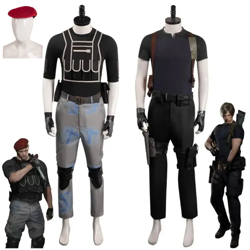 Traje Cosplay residente masculino, traje de carnaval de Halloween, traje disfarçado, jaqueta, calças, Leon S, traje, Jack Krauser, residente, 4