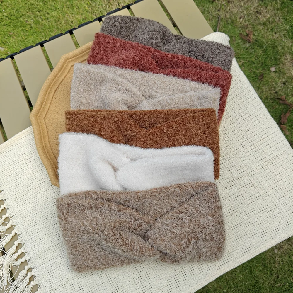 Winter Woolen Stirnbänder Weiche Elastische Ohr Wärmer Kreuz Headwrap Turban Breite Krempe Kopfbedeckungen für Frauen Mädchen Mode Haar Zubehör – Detail 6