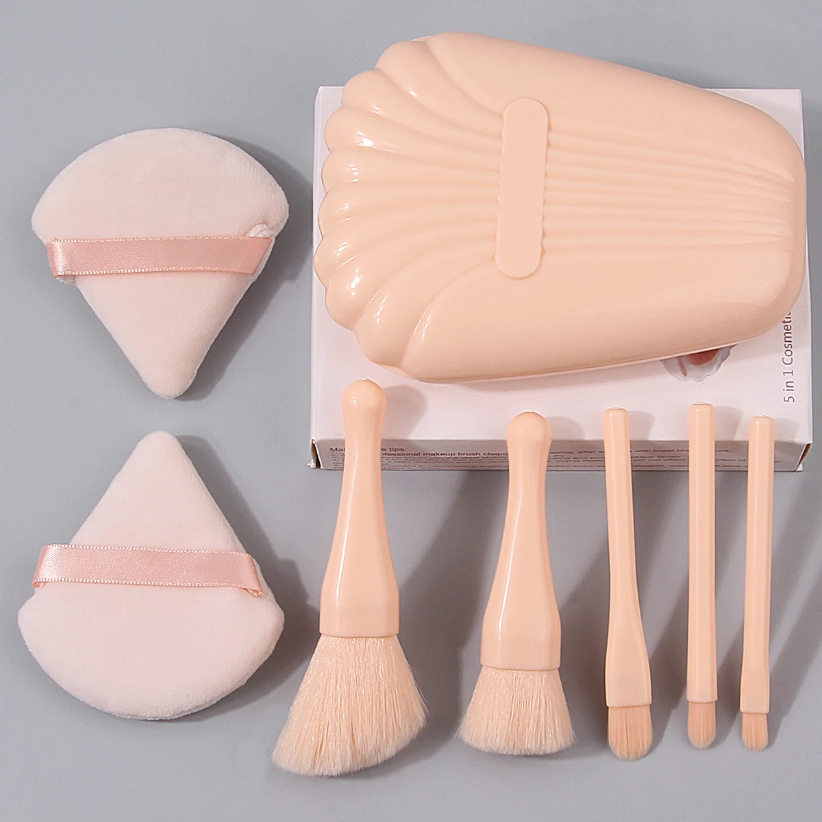5PCS mini multi-functional makeup brush set +2PCS non-sticking triangular powder puff +1PCS makeup brush storage box with mirror