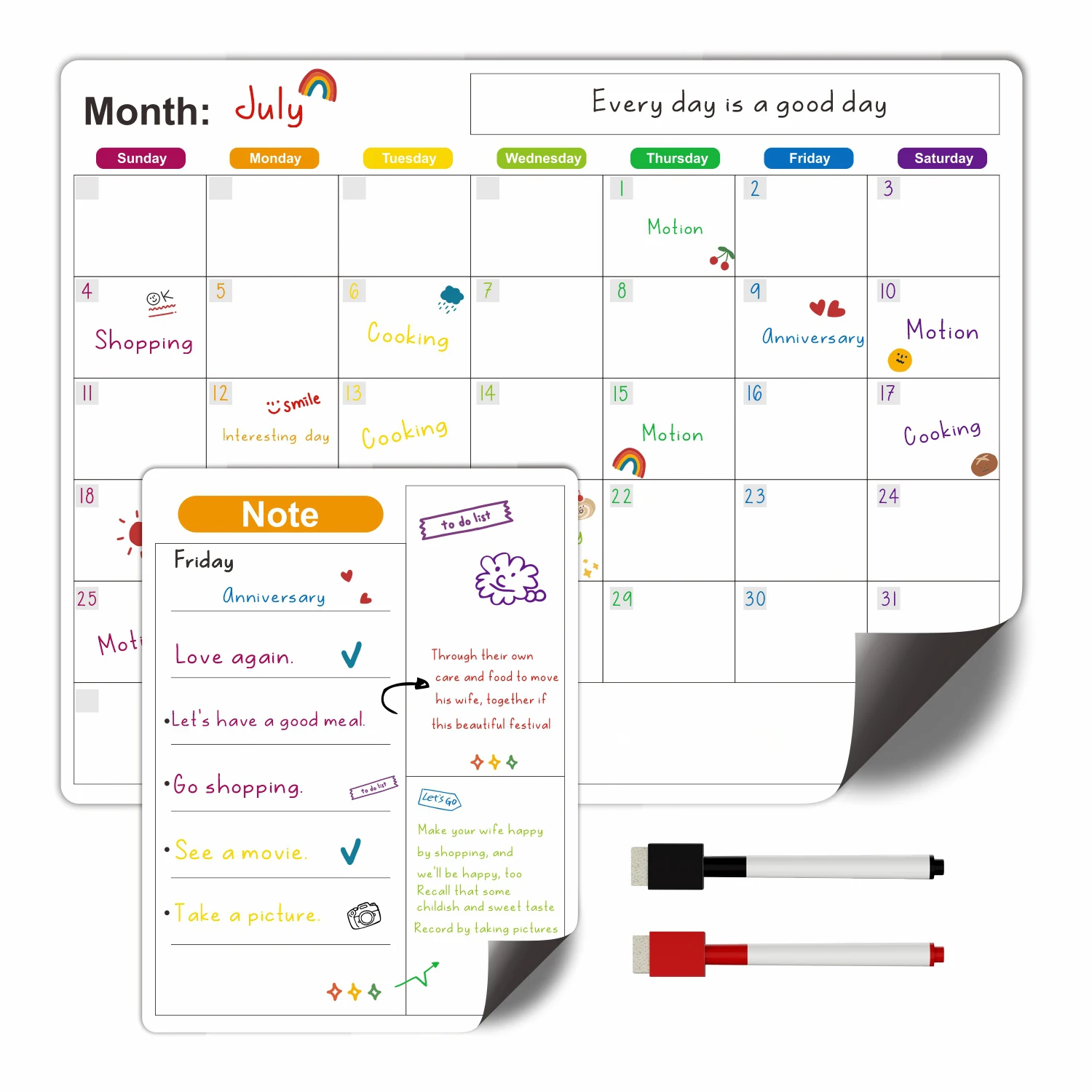 冷蔵庫用マグネットカレンダー 月間・週間プランナーカレンダー - Magnetic Whiteboard Calendar のレビューと価格