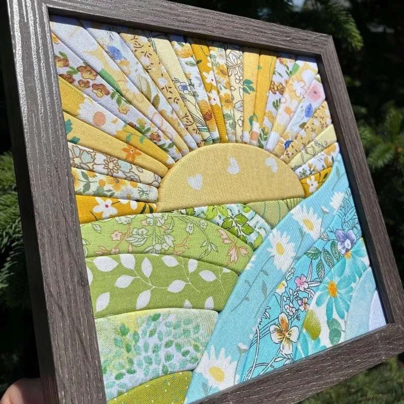 No-Sew Quilted Fabric Art DIY Kit Sunflower Sunrise Pattern Handmade Pine Wood Tabletop Ornament Home Decor Gift