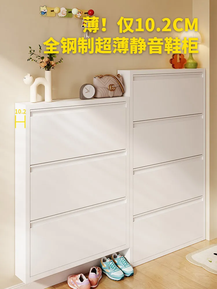 Fei Ruotong's 10cm small narrow ultra-thin shoe cabinet storage is integrated against the wall, and the entrance door is extreme