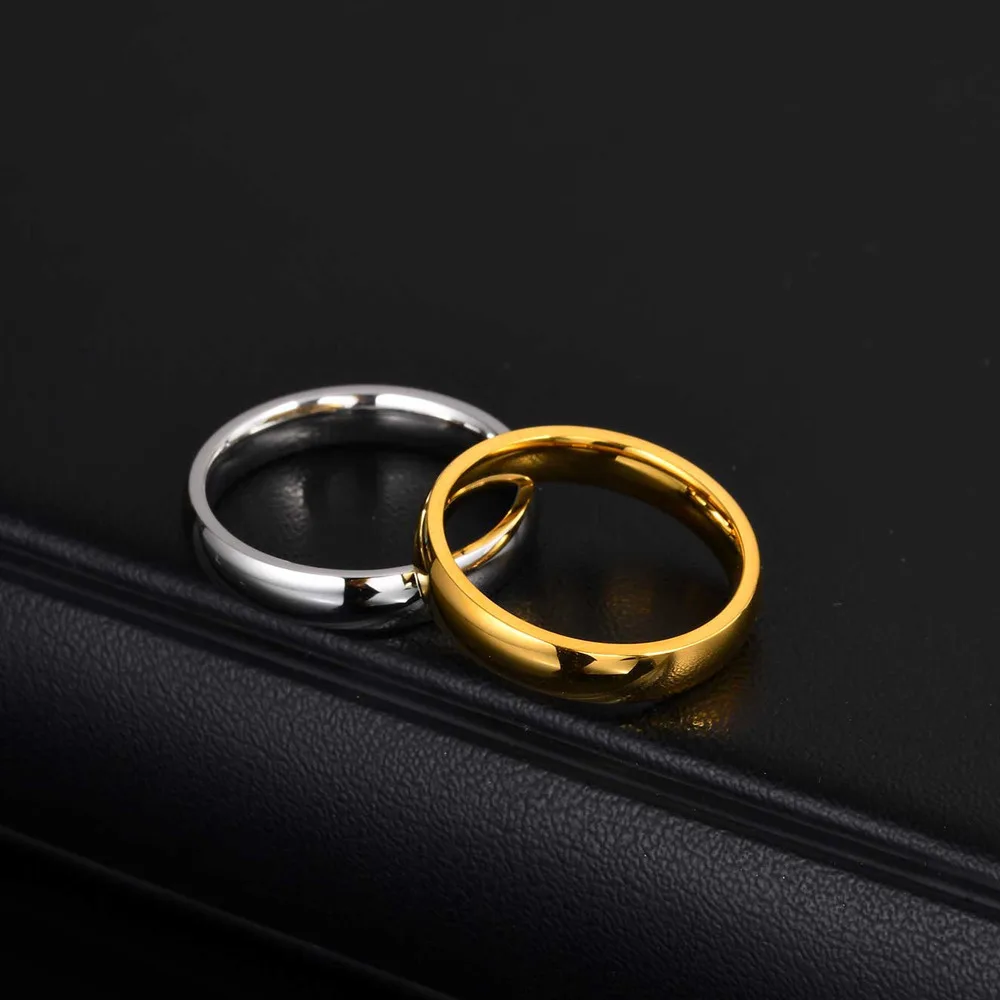 خاتم بيند كلاسيكي رفيع للرجال والأولاد، خاتم من الفولاذ المقاوم للصدأ باللون الذهبي والفضي مقاس 4 مم، هدية بسيطة لحفلات الزفاف