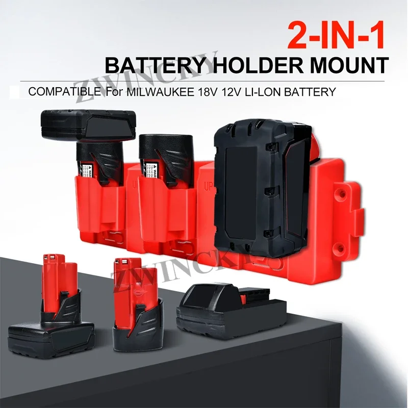 Electric Tool Battery Rack suitable for Milwaukee 12V-18V Lithium Battery 2-in-1 Storage Wall Bracket Battery Holder Wall Mount