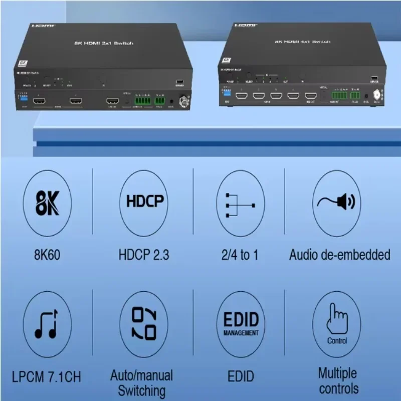 8K HDMI 4x1 Switcher IR Remote وRS- 232 API Commands Control لنظام المسرح المنزلي