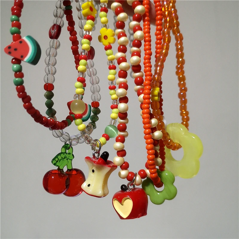 Nette Y2K Cartoon Harz Kirsche Obst Blume Anhänger Perle Choker Halskette Für Mädchen Harajuku Ästhetischen Charme Schmuck Zubehör