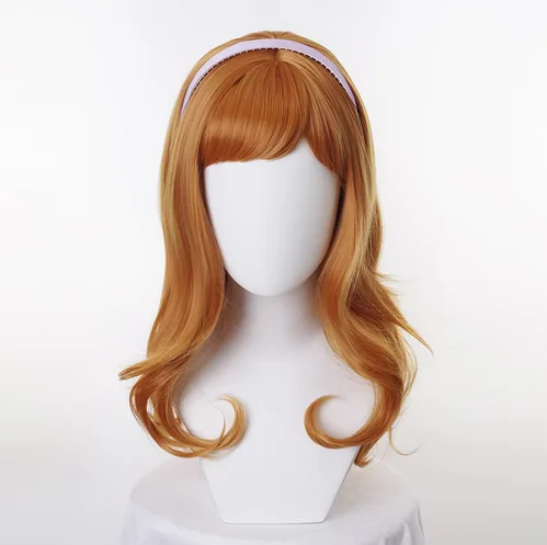 Daphne & Velma Wig Orange Curly Long Synthetic Hair Cosplay Costume Wig Heat Resistance Fiber + hairband + Wig Cap