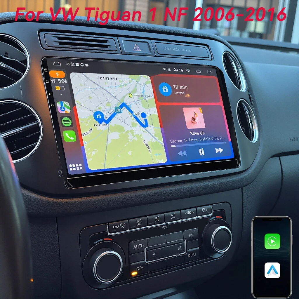 

9-дюймовый автомобильный радиоприемник с Android 16 и CarPlay для VW Volkswagen Tiguan 1 NF 2006-2016, мультимедийный видеоплеер с 4G+WIFI и GPS, головное устройство