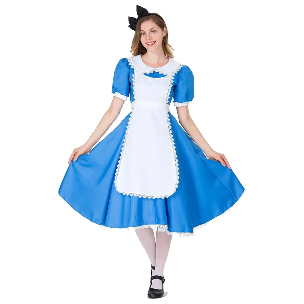 

Halloween Anime Alice In Wonderland Blue Party Princess Queen Cosplay Costume Women's Anime Sweet Lolita Sissy Maid Fancy Dress