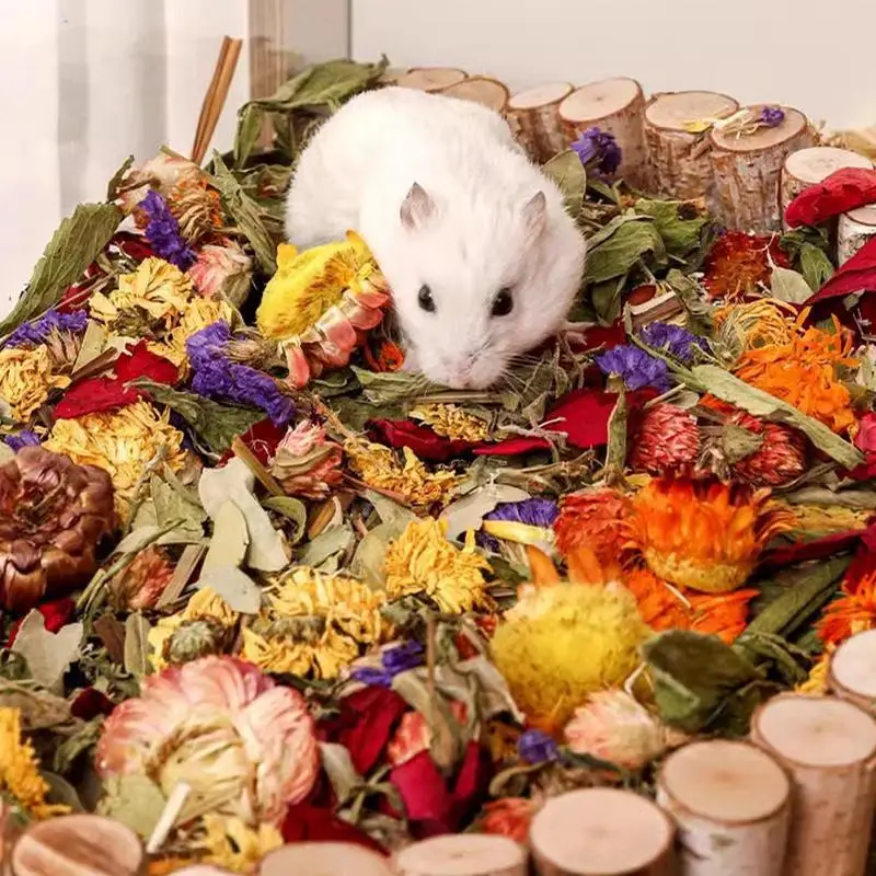 Hamster Flower and Grass Bedding Natural Dried Flower Gerbil Bedding Habitat Decor Small Animal Cage Landscaping Supplies