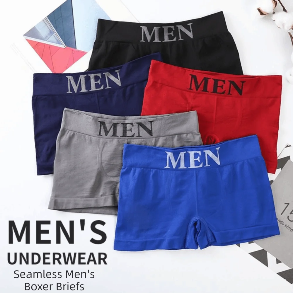 Fashion Polyester Men Boxer Briefs Elastic Waistband Breathable Men Underwear Seamless Men Underpants Sports