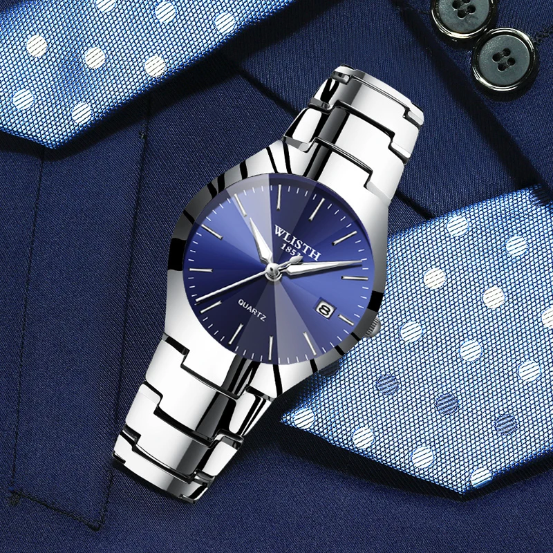

Деловые простые мужские часы со стальным ремешком, календарем, светящимся циферблатом, водонепроницаемые, модные кварцевые часы для мужчин