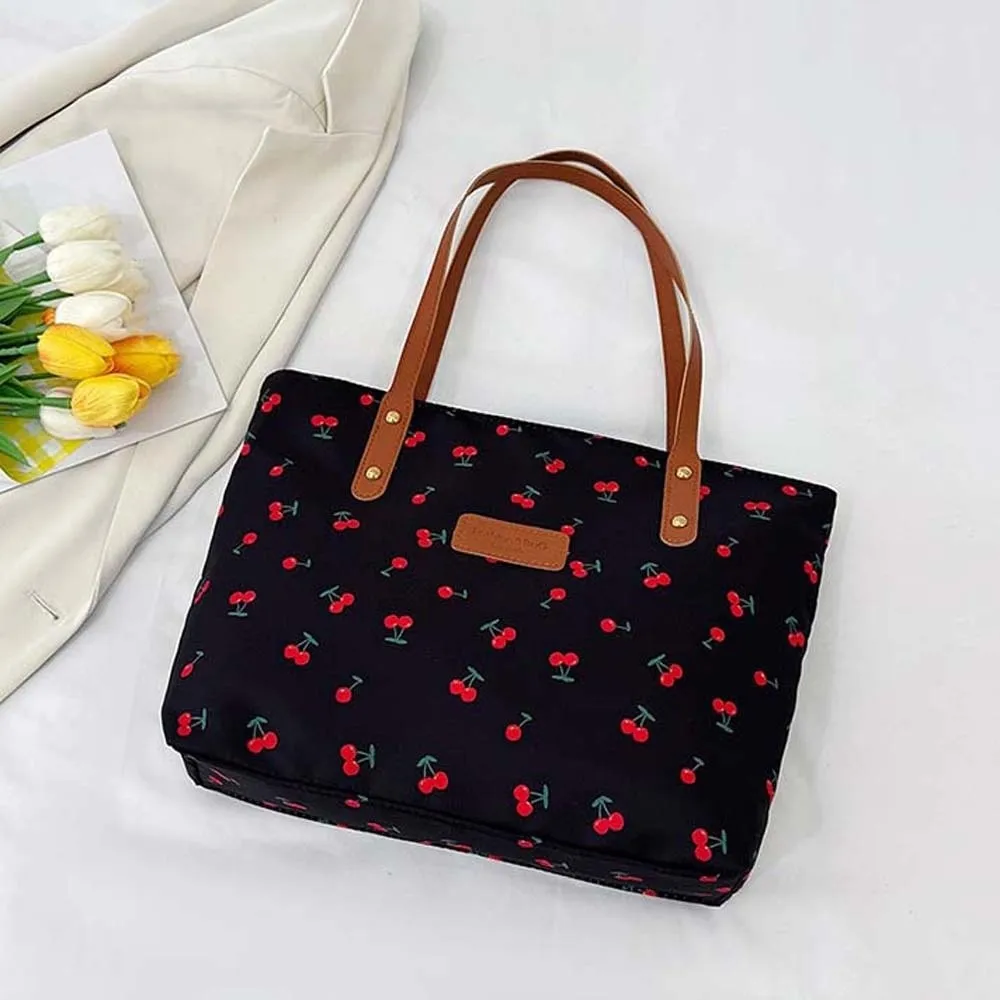 

Сумка-тоут в корейском стиле с вишневым принтом, однотонная, легкая, с узором, из холщовой ткани, для повседневного использования, модная женская сумка через плечо