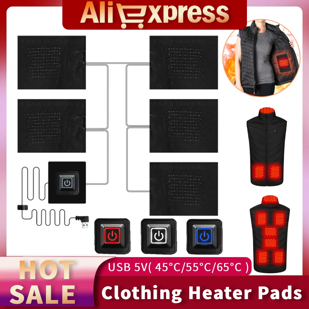 

USB Clothing Heater Pads 3 Gear Adjustable Temperature Control Pads 5V Heating Warmer Pads DIY Heat Clothing for Camping Hiking