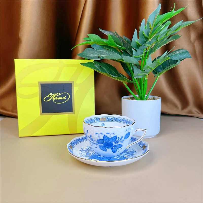 سلة زهور طقم فنجان قهوة وصحون سيراميك ، خزف عظمي ، شاي بعد الظهر ، أدوات شرب منزلية للزهور الرعوية ، صندوق هدايا