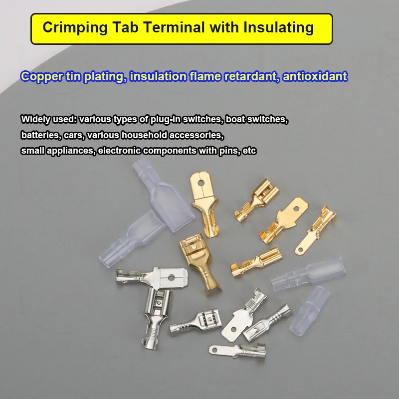 50/100Pcs 2.8mm 4.8mm 6.3mm Male Female Plug-in Spring Wiring Terminal Insulation Sheath Cold Pressed Terminal Block