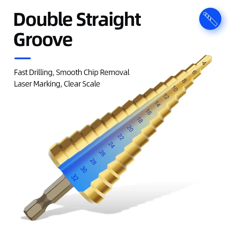 1Pcs 4-32mm HSS Titanium Coated Step Drill Bit Drilling Power Tools Metal HighSpeed Steel Wood Hole Cutter Step Cone Drill