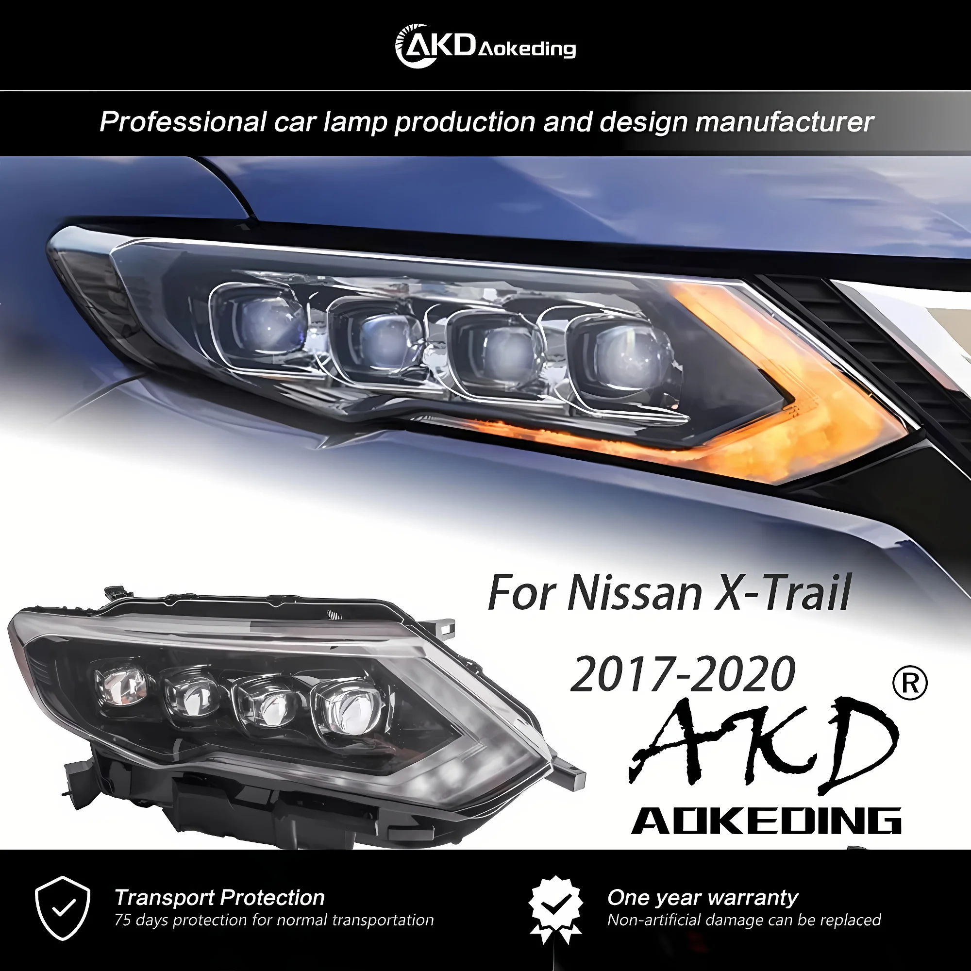 

AKD Head Lamp for Nissan X-trail Headlights 2017-2020 Rouge LED Headlight DRL All LED Low Beam High Beam Auto Accessories 2PCS