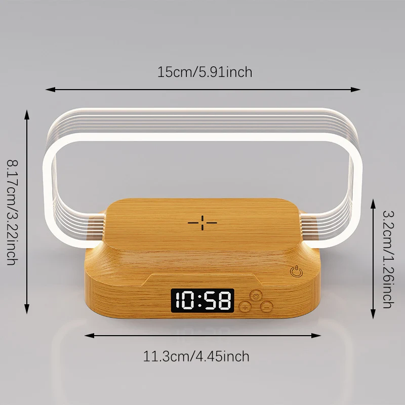 Infinite Touch Light with 15W Wireless Charging, Digital Clock, and Phone Holder - 3 Color Temperatures & Adjustable Brightness,