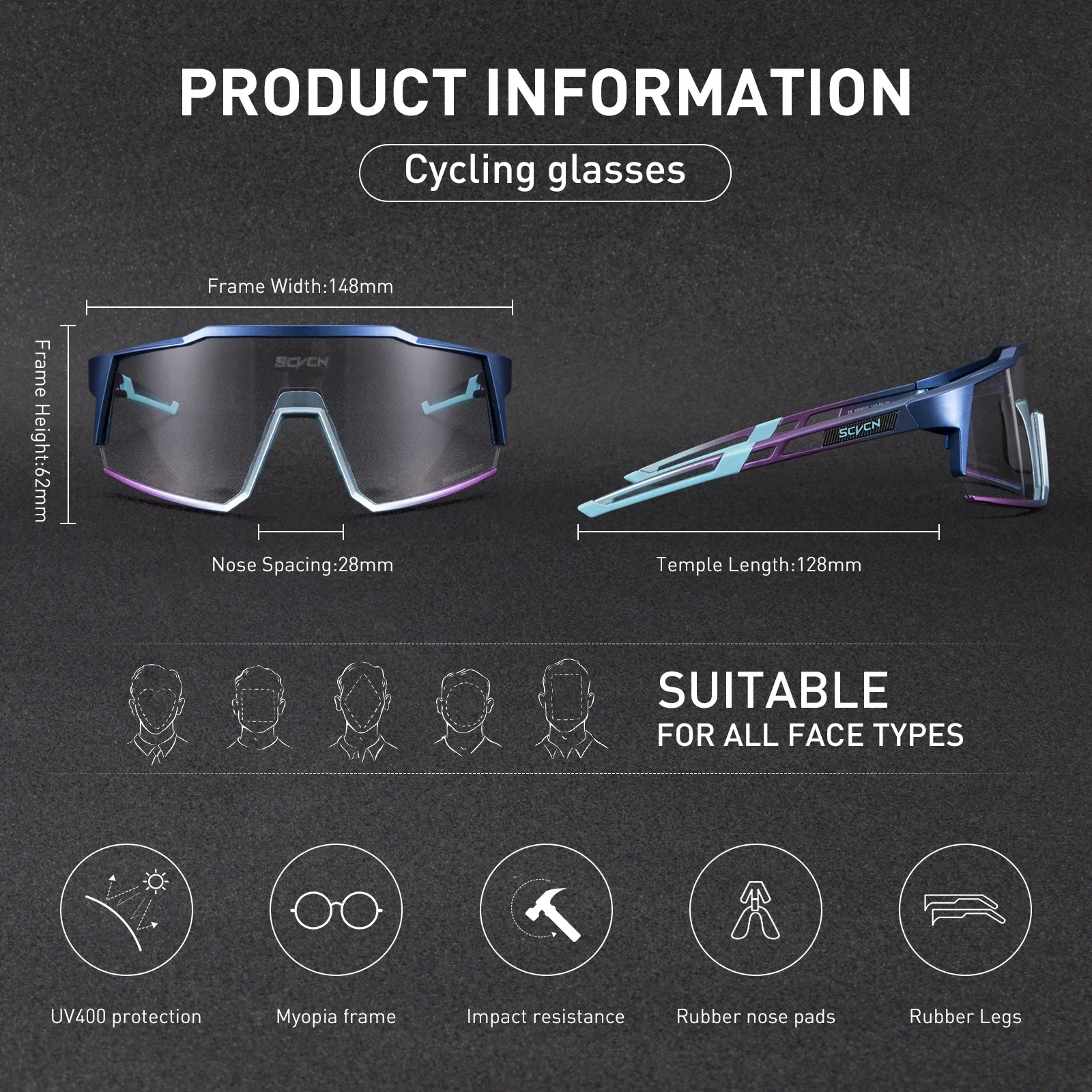 SCVCN Photochromic Glasses Outdoor Sports Men Women Cycling Sunglasses Road MTB Windproof Safety Eyewear Bike Bicycle Goggles