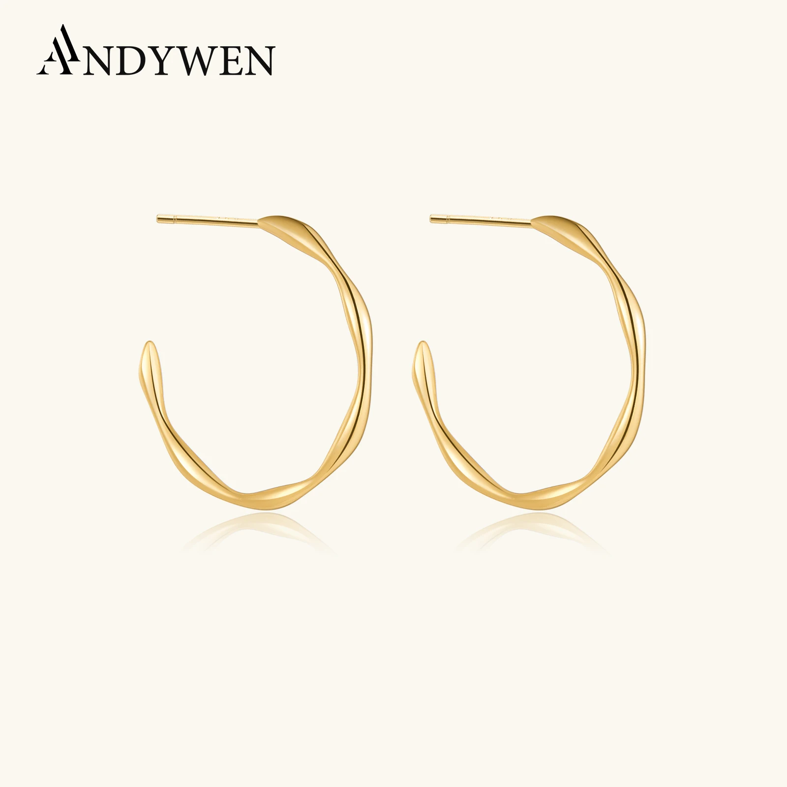 

ANDYWEN 925 пробы серебряные 23 мм большие кольца круглые серьги ванильное золото серьги Rock Puck круглые Роскошные ювелирные изделия зажимы серьги